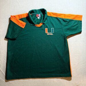 Vintage MACH1 Miami Hurricanes Polo Shirt Embroidered Logo Mens XXL Green.